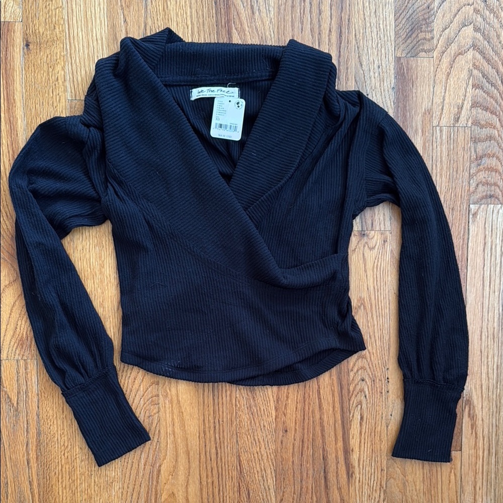 FREE PEOPLE | xs | Black Ribbed Open Front Sweater
